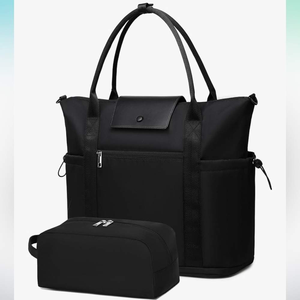 Sleek Black Tote Bag Set with Durable Design and Matching Pouch